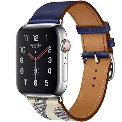 Leren bandje met print - Blauw - Geschikt voor Apple Watch 38mm / 40mm / 41mm / 42mm