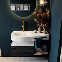 MONDIAZ RIVA 100cm badmeubel onderkast / planchet kleur Antracite met 1 lade. Wastafel DULCET links 1 kraangat kleur Talc. - thumbnail