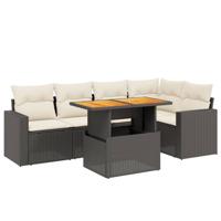 6-delige Loungeset met kussens poly rattan zwart - thumbnail