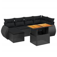 7-delige Loungeset met kussens poly rattan zwart - thumbnail