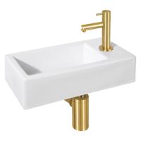 Differnz Ravo fonteinset - 38.5x18.5x9cm - Rechthoek - 1 kraangat - Recht matte goude kraan - Keramiek Wit 38.400.83 - thumbnail