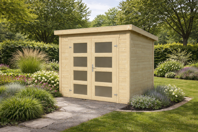 Blokhut Bart 250x250cm 28mm vuren blank- Plat dak- - Van Kooten