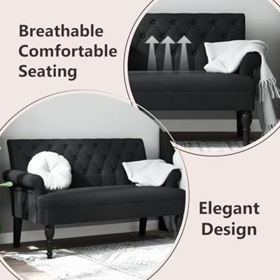 Bankje met rugleuning 120x62x75,5 cm stof zwart Bankje met rugleuning 120x62x75,5 cm stof zwart