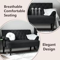 Bankje met rugleuning 120x62x75,5 cm stof zwart - thumbnail