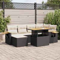 7-delige Loungeset met kussens poly rattan acacia zwart - thumbnail