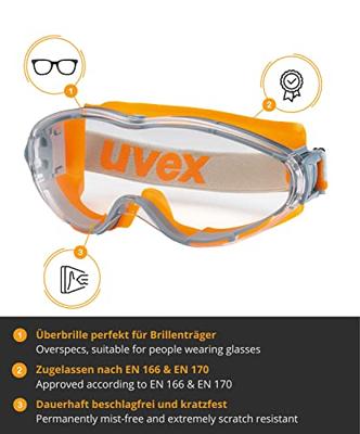 uvex ULTRASONIC 9302245 Ruimzichtbril Incl. UV-bescherming Oranje, Grijs EN 166-1, EN 170 DIN 166-1, DIN 170