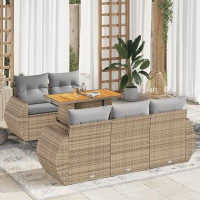 6-delige Loungeset met kussens poly rattan beige