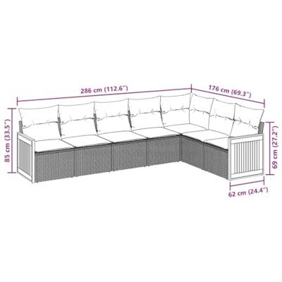 7-delige Loungeset met kussens poly rattan zwart