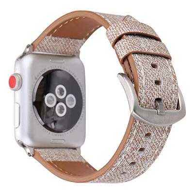 Denim Pattern Echt Leren bandje - Licht bruin - Geschikt voor Apple Watch 38mm / 40mm / 41mm / 42mm Denim Pattern Echt Leren bandje - Licht bruin - Geschikt voor Apple Watch 38mm / 40mm / 41mm / 42mm