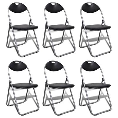 VidaXL Opklapbare stoelen, 6 stuks, zwart kunstleer en staal.