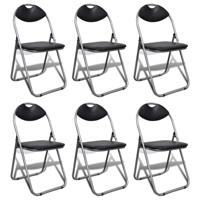 VidaXL Opklapbare stoelen, 6 stuks, zwart kunstleer en staal. - thumbnail