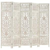 Kamerscherm met 5 panelen handgesneden 200x165 cm mangohout wit - thumbnail