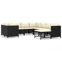9-delige Loungeset met kussens poly rattan zwart - thumbnail