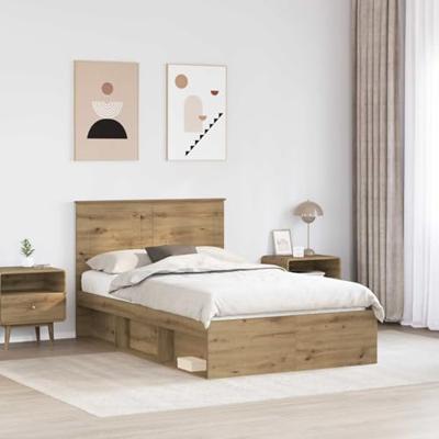 Bedframe Ambachtelijk eiken 135 x 190 cm Massief grenenhout