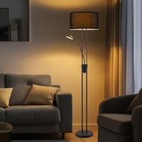 Moderne vloerlamp Up - 2-lichts staande lamp met Linnen kap - Zwart - 40/40/170cm - met E27 + G9 lichtbron 7W 1076LM - Warm wit licht - Dimbaar - Met draaischakelaar - Geschikt voor woonkamers en slaapkamers - thumbnail
