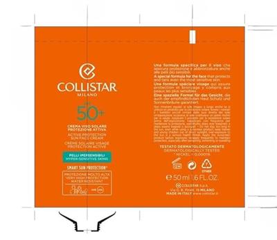 Collistar Active Protection Sun Face Cream SPF50+ 50 ml Zonbescherming Collistar Active Protection Sun Face Cream SPF50+ 50 ml Zonbescherming