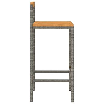 Barkrukken 2 st poly rattan en massief acaciahout grijs