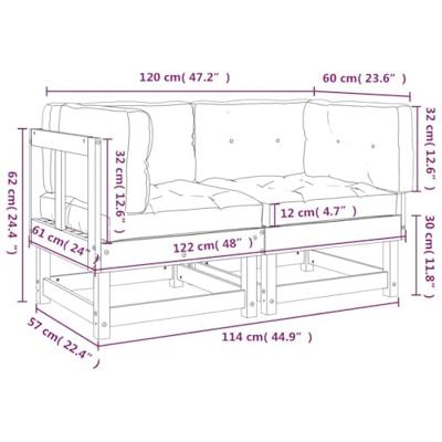 Hoekbanken 2 st met kussens massief grenenhout