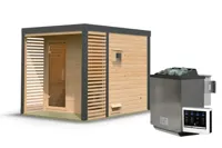 Karibu | Ares 2 Buitensauna | Onbehandeld-Antraciet | Biokachel 9 kW Externe Bediening - thumbnail