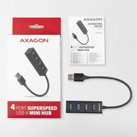 AXAGON AXAGON HUE-M1A Superspeed USB-A Mini Hub, 4x USB 3.0 - 20cm, schwarz USB 3.0-hub 4 poorten Zwart - thumbnail