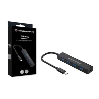 Conceptronic CTC4USB3 USB-C (USB 3.2 Gen 2) multiport hub 4 poorten Zwart