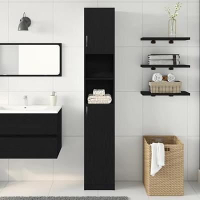 Badkamerkast 32x25,5x190 cm spaanplaat zwart eikenkleurig