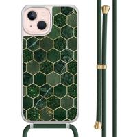 iPhone 13 hoesje met groen koord - Kubus groen - thumbnail