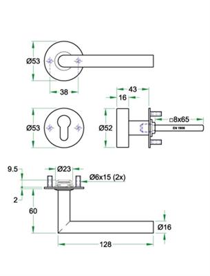 Knop/krukgarn TESSA 16mm SF KL4 rvs mat PC