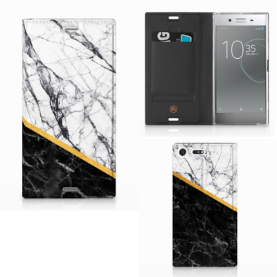 Sony Xperia XZ Premium Standcase Marmer Wit Zwart - Origineel Cadeau Man Sony Xperia XZ Premium Standcase Marmer Wit Zwart - Origineel Cadeau Man