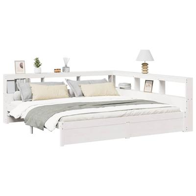 Bed met boekenkast zonder matras grenenhout wit 200x200 cm - thumbnail
