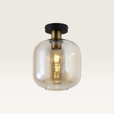 Plafondlamp Xirena ambra - Met een bol van amberkleurig glas en een zwarte metalen plafondplaat - Zonder lichtbron Plafondlamp Xirena ambra - Met een bol van amberkleurig glas en een zwarte metalen plafondplaat - Zonder lichtbron