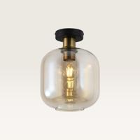 Plafondlamp Xirena ambra - Met een bol van amberkleurig glas en een zwarte metalen plafondplaat - Zonder lichtbron - thumbnail