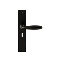 Hardbrass Deurkruk Istanbul op rechthoekig langschild sleutelgat 56mm - zwart - thumbnail