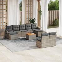 10-delige Loungeset met kussens poly rattan grijs - thumbnail