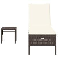 Ligbed met tafel en kussen poly rattan bruin - thumbnail