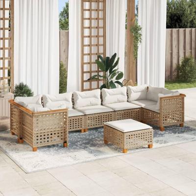 8-delige Loungeset met kussens poly rattan beige