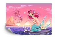 Fotobehang - lachende Zeemeermin even uit het water, Kinderkamer, te koop in 11 maten, incl behanglijm - thumbnail