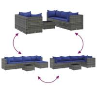 6-delige Loungeset met kussens poly rattan grijs - thumbnail