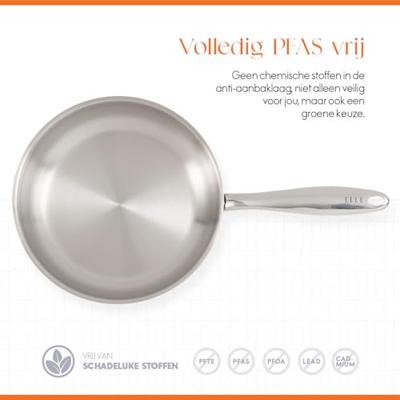 ELLE Gourmet Classique Koekenpannenset - Ø 24 & 28 cm - Zonder anti-aanbaklaag - RVS