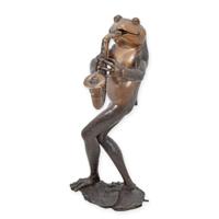 BRONZEN FONTEIN VAN EEN KIKKER DIE SAXOFOON SPEELT - thumbnail