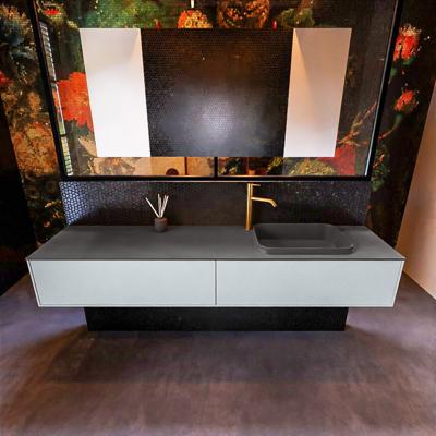 Badkamermeubelset Mondiaz Erin 200 cm met 2 Lades met RIDGE Wastafel Rechts Dark grey met 1 kraangat Greeploos Mat Clay Badkamermeubelset Mondiaz Erin 200 cm met 2 Lades met RIDGE Wastafel Rechts Dark grey met 1 kraangat Greeploos Mat Clay