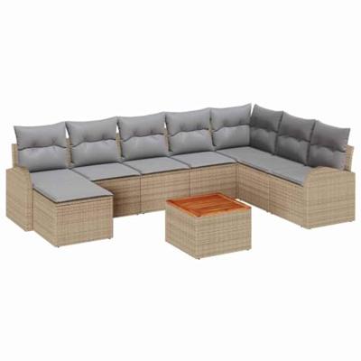 Tuinbankenset met opslag 9 pcs Beige en Licht Grijs poly rattan