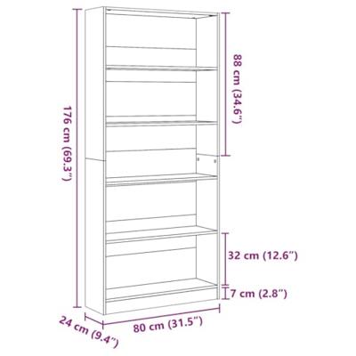 Boekenkast 80x24x176 cm bewerkt hout bruin eikenkleurig