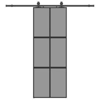 Schuifdeur met beslagset 76x205 cm gehard glas zwart - thumbnail