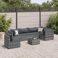 7-delige Loungeset met kussens poly rattan grijs - thumbnail