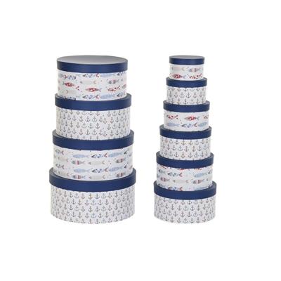 Set van opstapelbare opbergboxen DKD Home Decor Navy Strepen Wit Marineblauw Karton (37,5 x 37,5 x 18 cm)