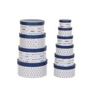 Set van opstapelbare opbergboxen DKD Home Decor Navy Strepen Wit Marineblauw Karton (37,5 x 37,5 x 18 cm) - thumbnail