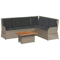 5-delige Loungeset met kussens poly rattan grijs - thumbnail