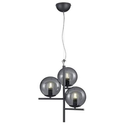 Trio Hanglamp Pure 3-lichts zwart met smoke glas 302000342