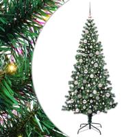 VidaXL Kunstmatig voorverlicht kerstboom groen 210 cm pvc en metaal - thumbnail